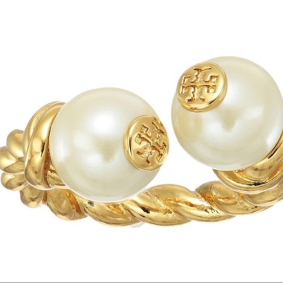 Tory Burch Twisted Rope Logo Pearl Ring New - Picture 2 of 5